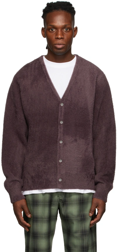 Stussy Purple Shaggy Cardigan In Eggplant | ModeSens