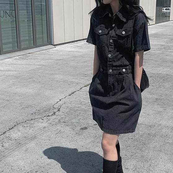 Her Praha ブラック ミニワンピース 半袖 ブラック ミニワンピース