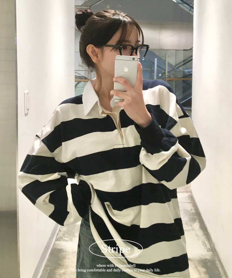 ストライプオーバーサイズ長袖ラガーシャツ | ファッション通販サイト NUGU