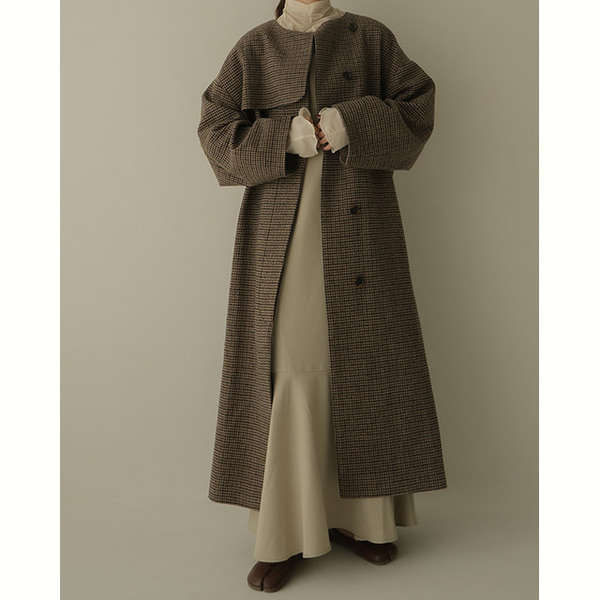 no collar wool check coat | ファッション通販サイト NUGU