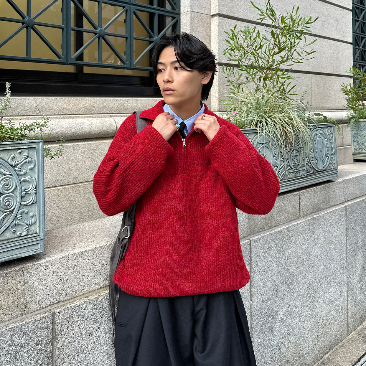 ユニセックス) カラーハーフジップアップニット | ファッション通販