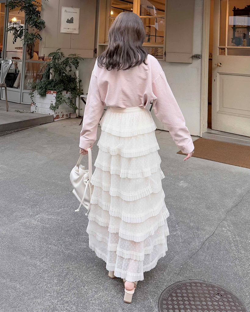 ティアードドットシースルーロングスカート | ファッション通販サイト NUGU