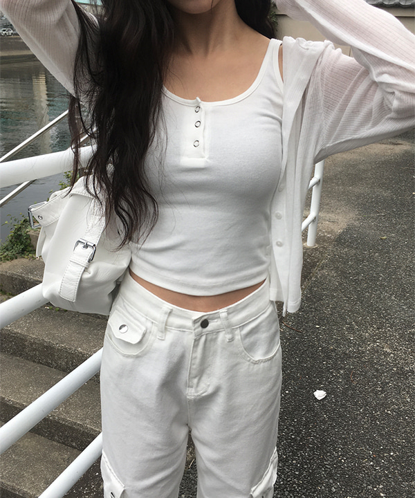 ボタンリブクロップドタンクトップ (4color) | ファッション通販サイト