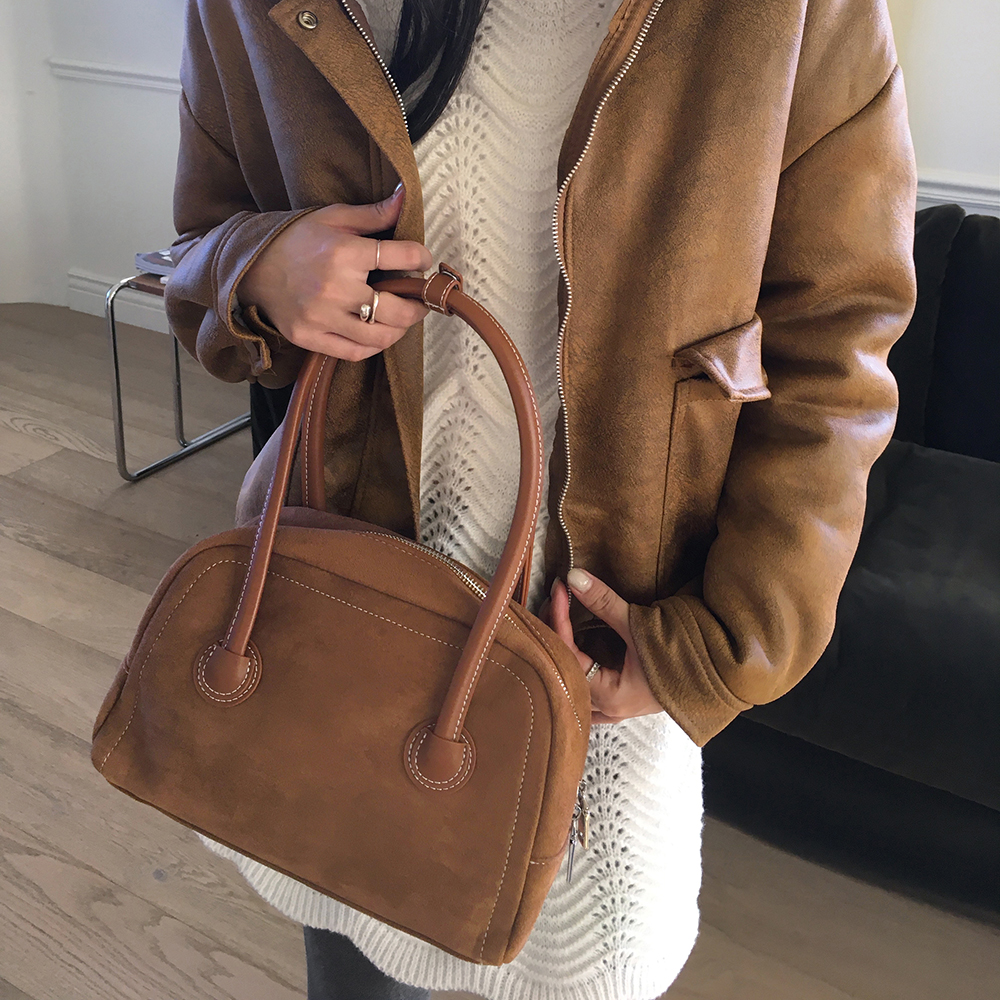 スエードステッチラウンドトートバッグ/ショルダーバッグ