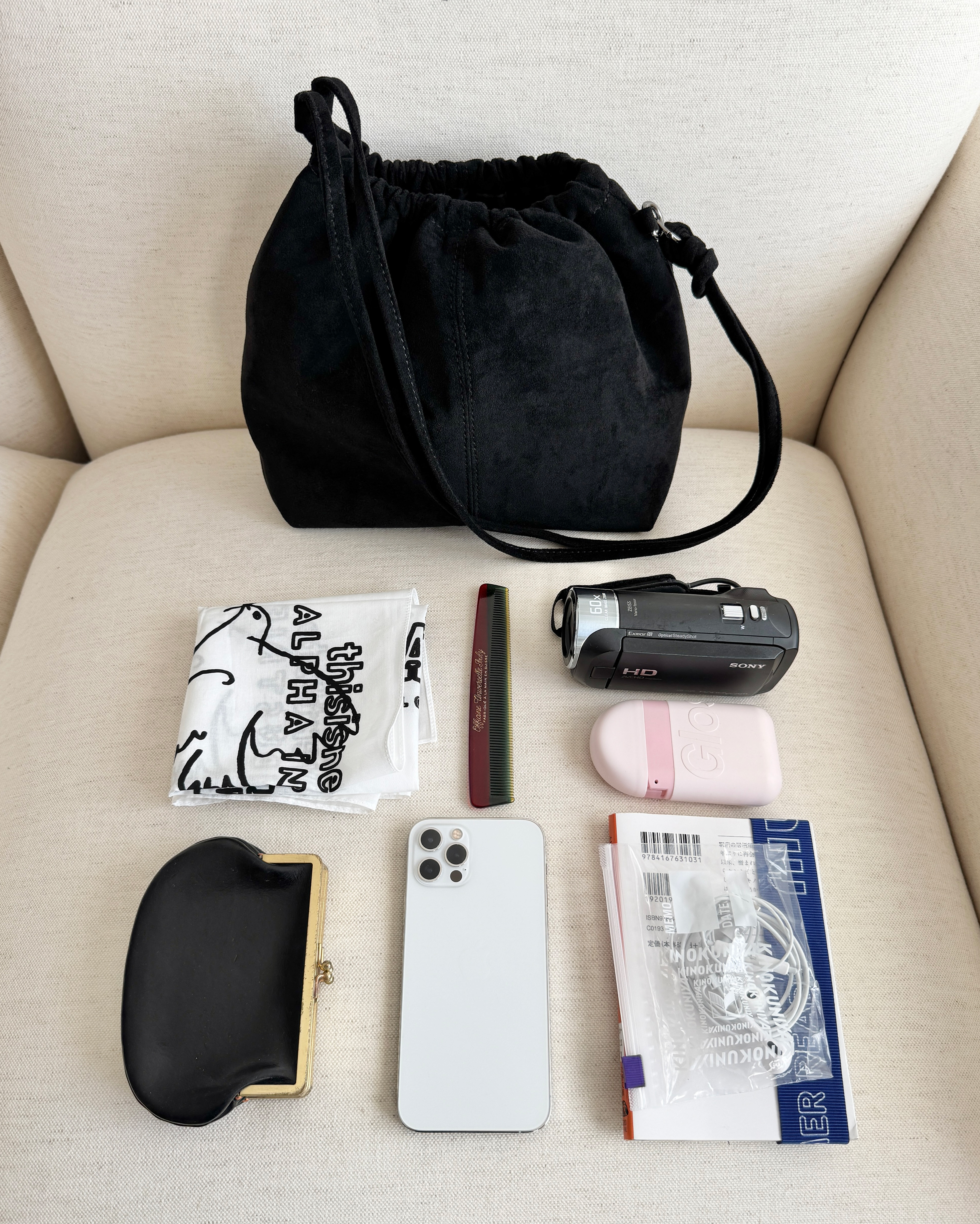 ORIGINAL) ミディアムソフトドローストリングショルダーバッグ (black