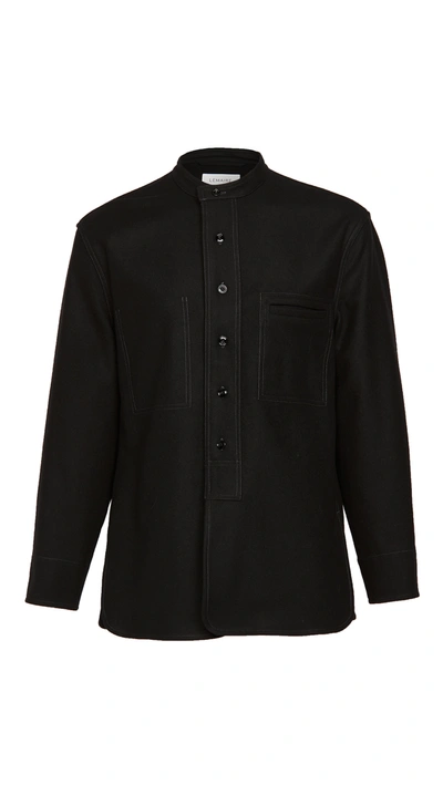 Lemaire Light Felted Wool Long Overshirt In Black