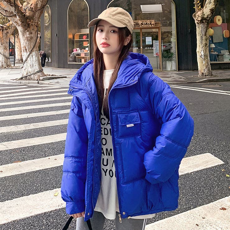 中綿フェイクダウンジャケット フード付き[品番：II000009489