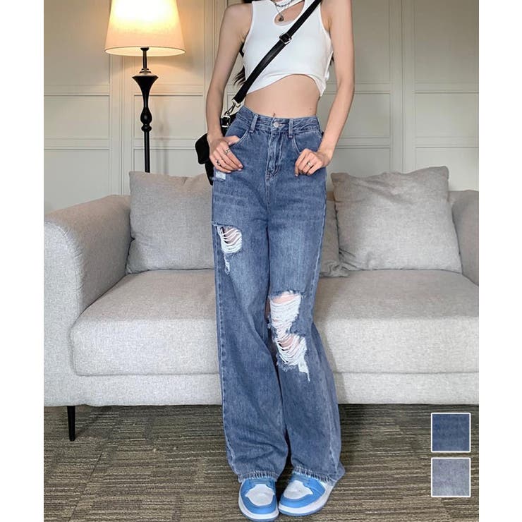 ダメージデニムパンツ クラッシュジーンズ[品番：II000010591