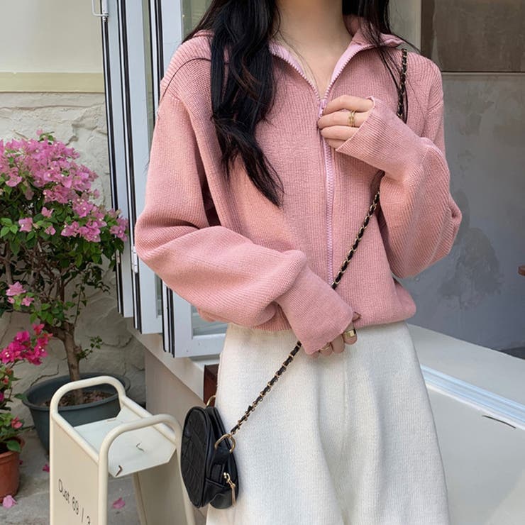 ジップアップニットブルゾン 韓国風 秋冬[品番：II000009308