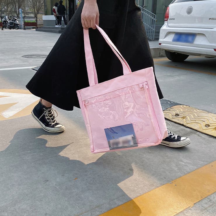 キャンバスバッグ クリアポケット 大容量[品番：II000010133