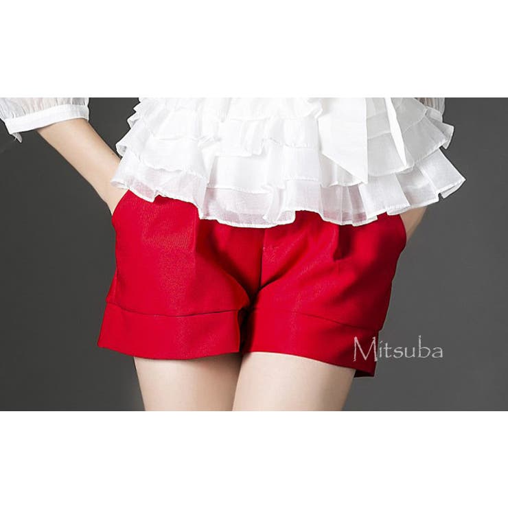 赤のショートパンツセットアップ ショートパンツ パーティドレス[品番