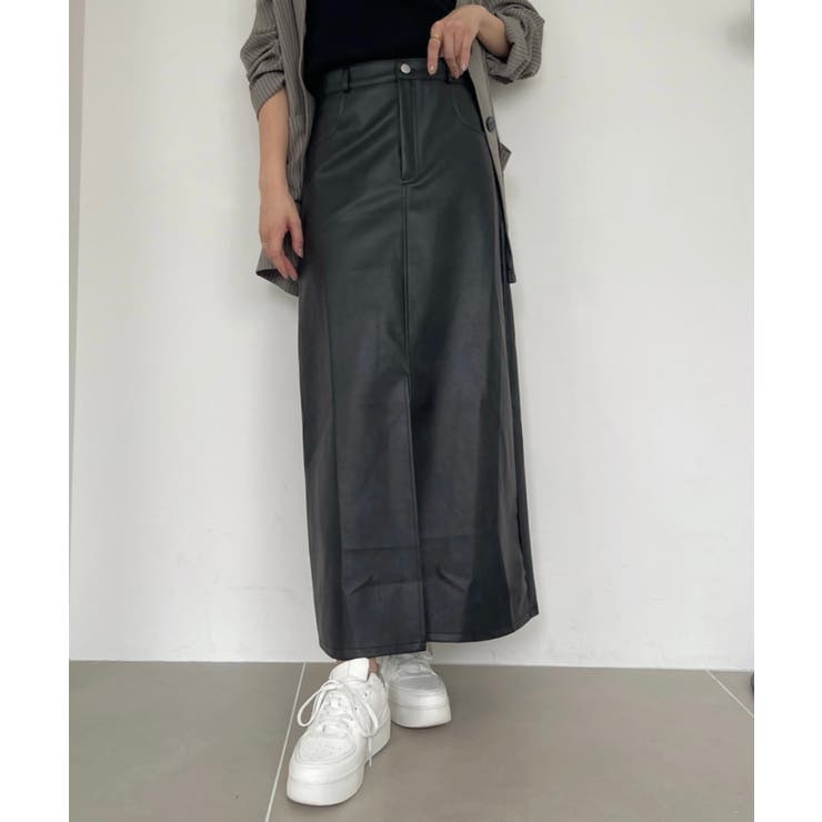 ヴィンテージライク ナロー フェイクレザー スカート[品番