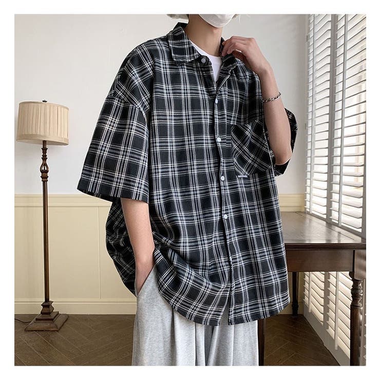 半袖 チェック柄 ストリートテイスト シャツ[品番：ORGW0008880]｜Good