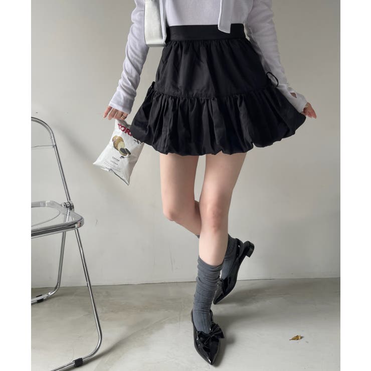 インパン裏地付き リボン デザイン バルーン ミニスカート[品番