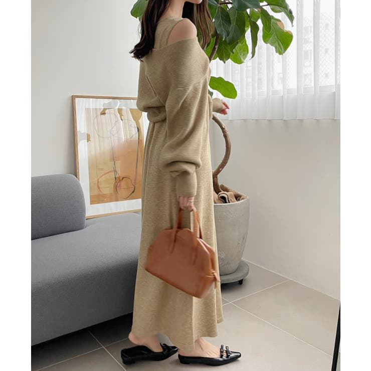 アンサンブル クロスニット ノースリーブ ワンピース[品番