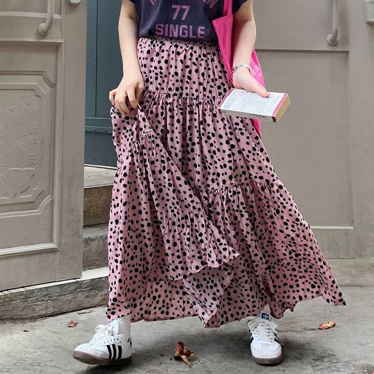 ロングスカート ティアード ゆったりウエストゴム[品番：COCW0005833