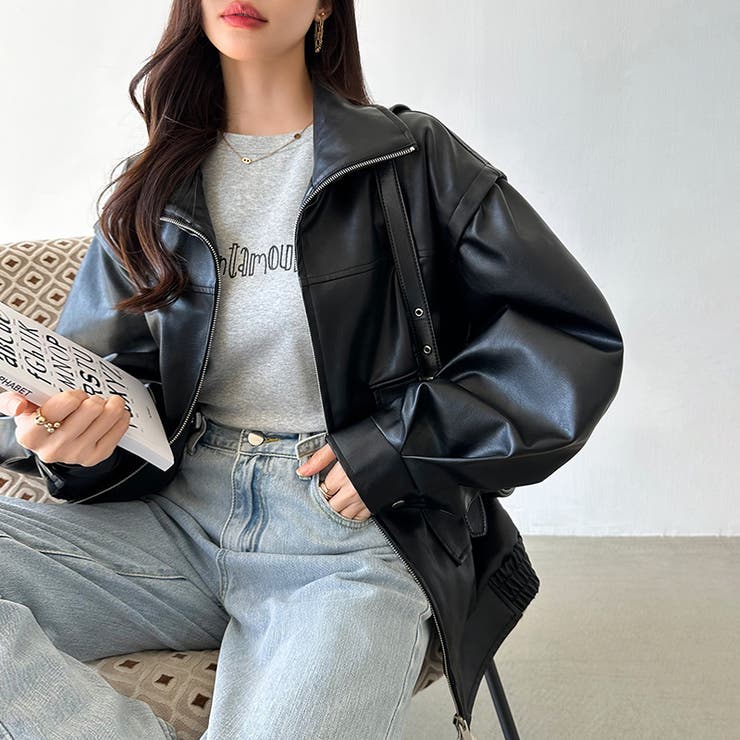 フェイクレザージャケット ライダースジャケット ダブルジップ[品番