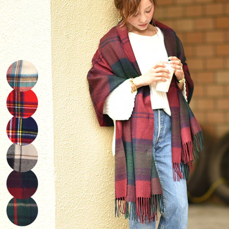 InRed12月号掲載 【田中亜希子さん着用】ボタン付きチェック柄大判