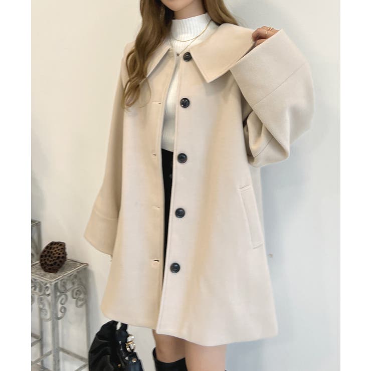 ヨシエ イナバ ミドル丈 コート 毛 ベージュ フード ヨシエ イナバ