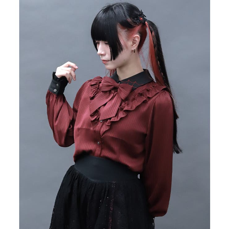 シャドーストライプフリルブラウス[品番：IGAW0007012]｜axes femme