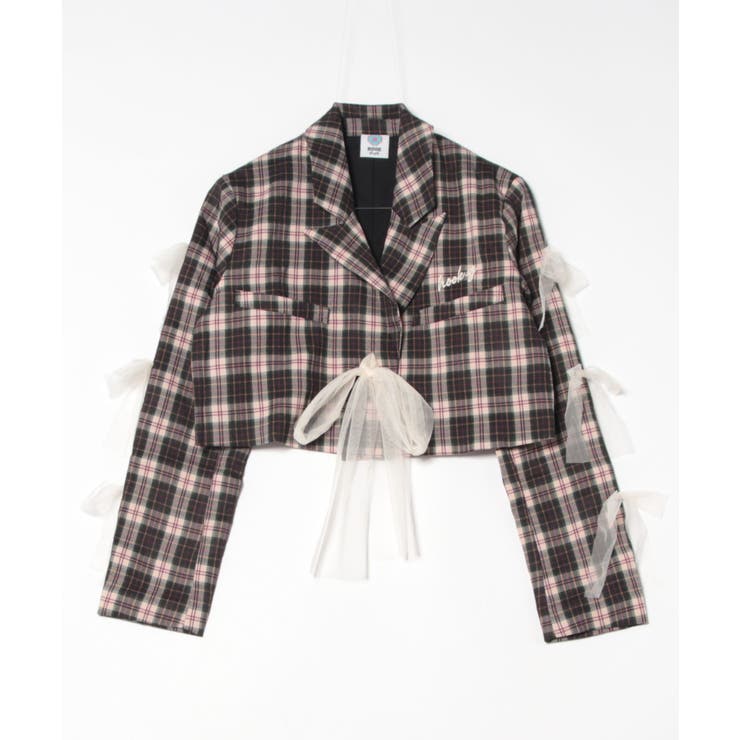 HOOK】for girls チュールリボン付きチェック柄ジャケット[品番