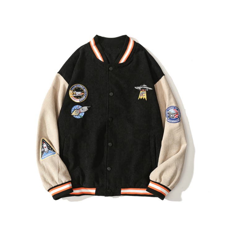 HOOK】 アメカジ配色クマワッペンスタジャンジャケット ブルゾン[品番