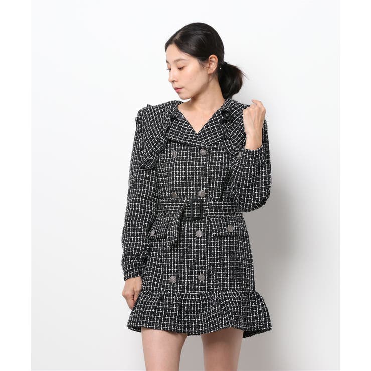 Jasmine】新作 ツイードジャケットミニワンピース 長袖[品番