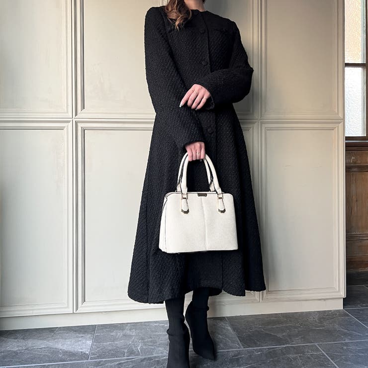 ツイードロングフレアコート[品番：AMTW0009913]｜JUNOAH（ジュノア