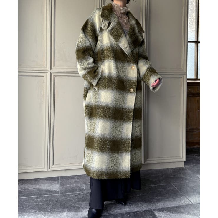 2wayオーバーサイズシャギーチェックロングコート[品番：AMTW0011685