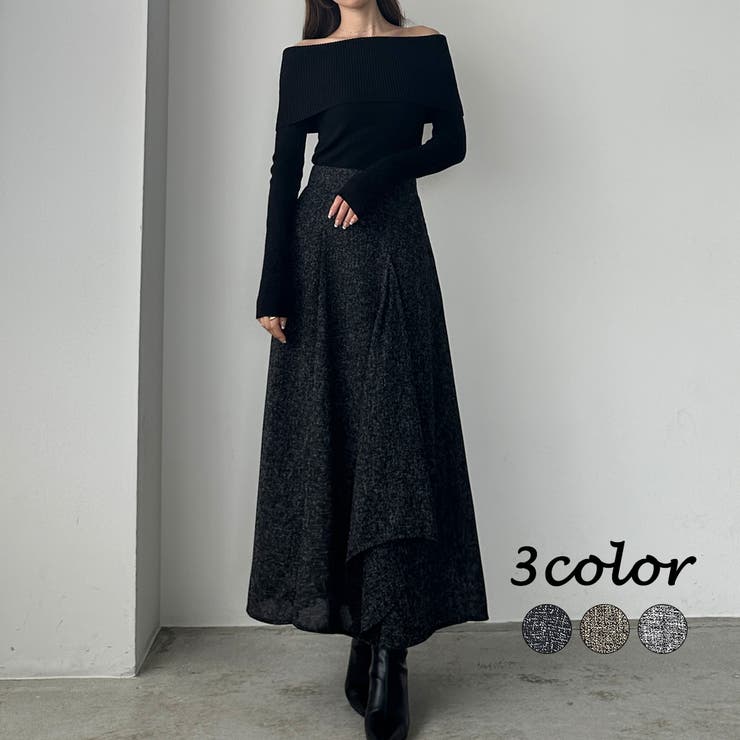 Louere ツイードハイウエストラッフルフレアスカート[品番