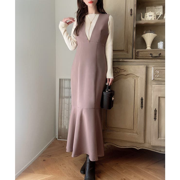 Meiru 深Vネックジャンパーマーメイドスカート[品番：AMTW0011083