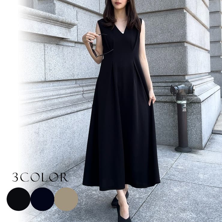 Vネックウエストマークワンピース[品番：AMTW0010593]｜JUNOAH