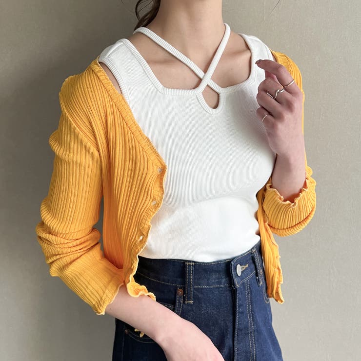 クロスネックリブタンクトップ[品番：AMTW0008995]｜JUNOAH（ジュノア