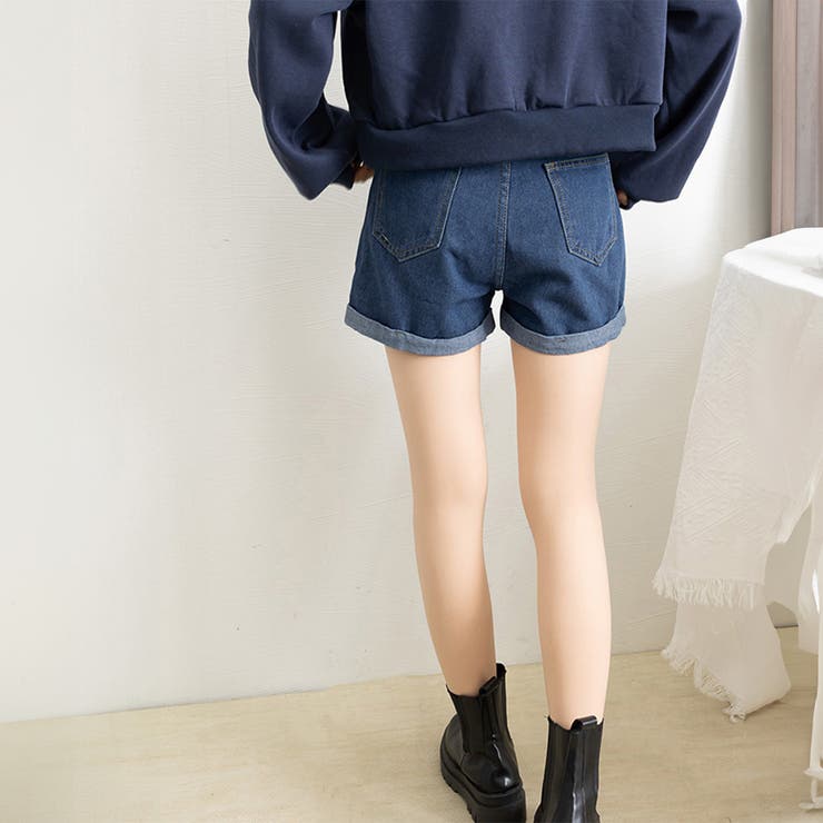 ベルト付きデニムショートパンツ春夏短パン[品番：AGCW0000496
