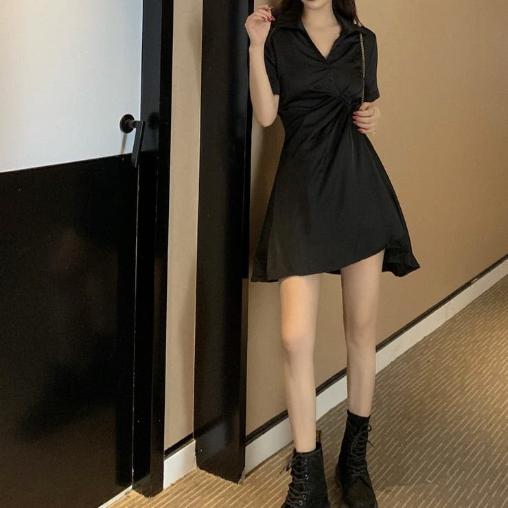 ミニワンピース 半袖 Vネック[品番：AGCW0001771]｜SUNSHINE CLOSET