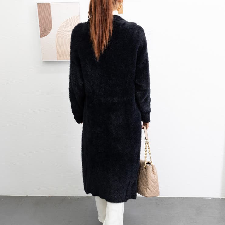 シャギーロングニットカーディガン 韓国風[品番：AGCW0005403