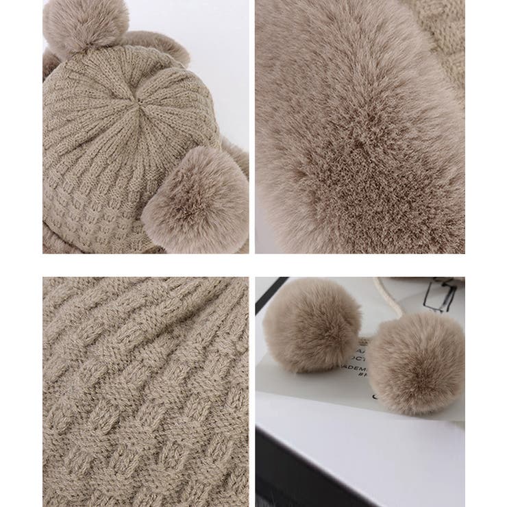ダブルポンポンニット帽子 ファー帽子韓国[品番：AGCW0005203