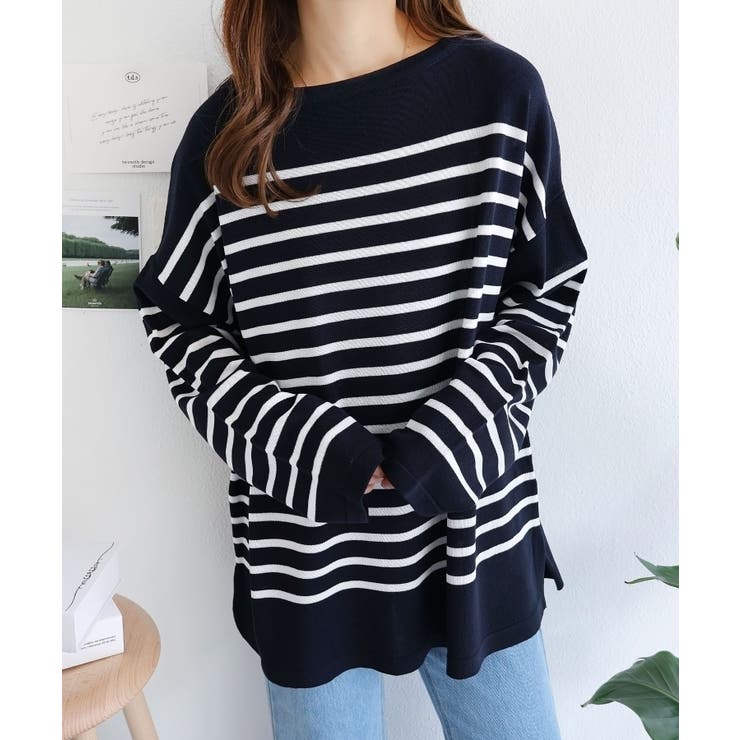 新品】エレッセ 長袖ボーダーインナー ネイビー×ホワイト L 新品