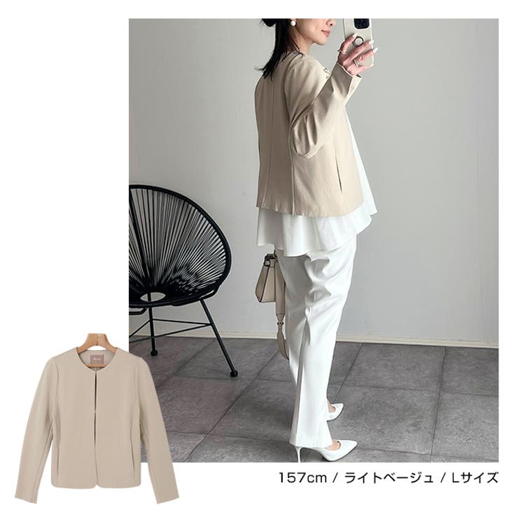 ポンチ素材 ノーカラー ジャケット[品番：AZ000003674]｜andme