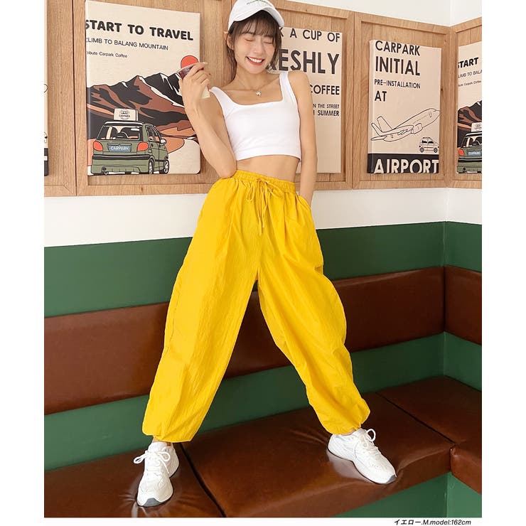 タック ワッシャー加工 カラージョガーナイロンパンツ[品番