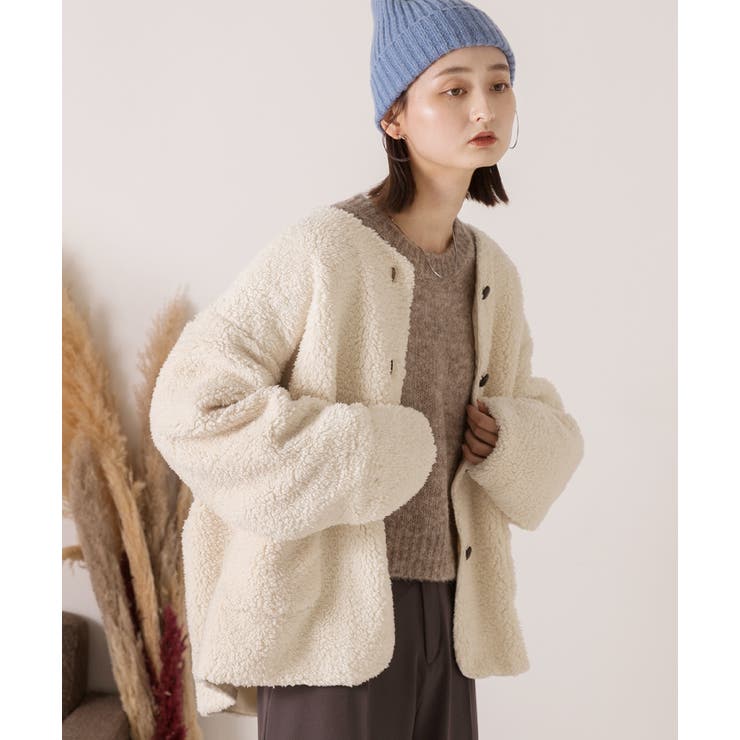 ノーカラー ボアジャケット[品番：ADEW0004208]｜ad thie（アドティエ