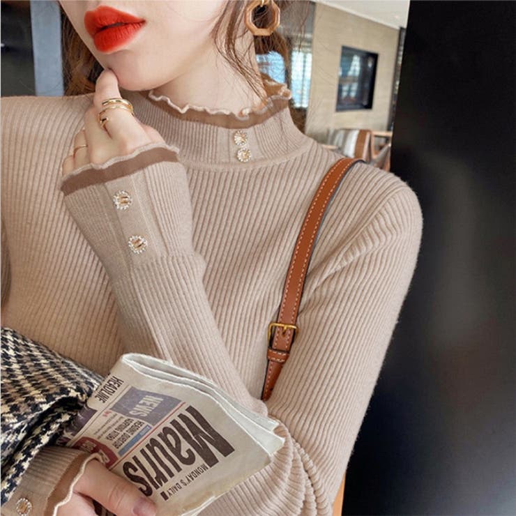 ハイネックニットトップス ハイネックセーター カットソー[品番