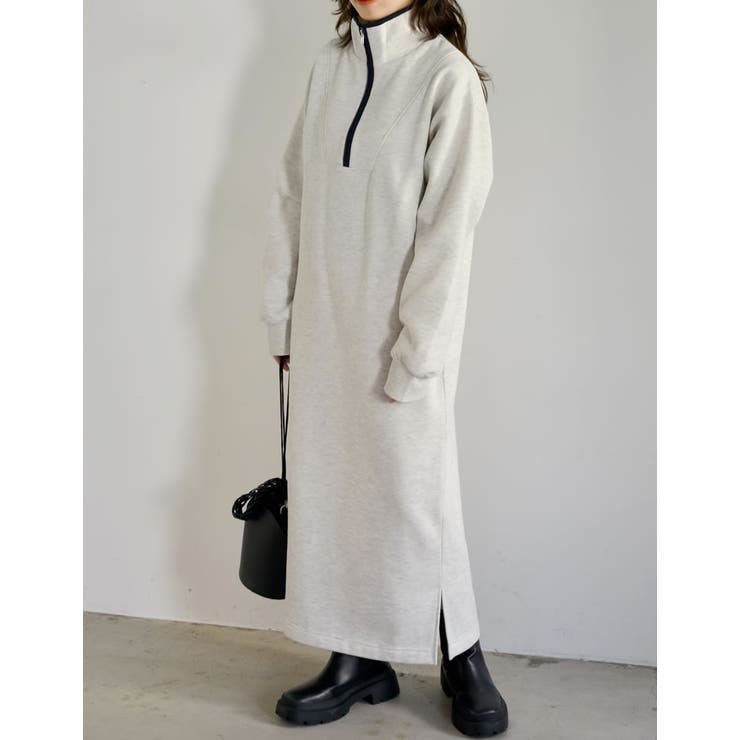 低身長サイズ有]裏起毛ハーフジップワンピース[品番：GS000021925]｜Re
