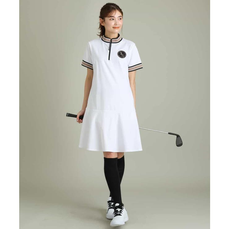 レディースゴルフウエア ハーフZIPモックネックワンピース[品番