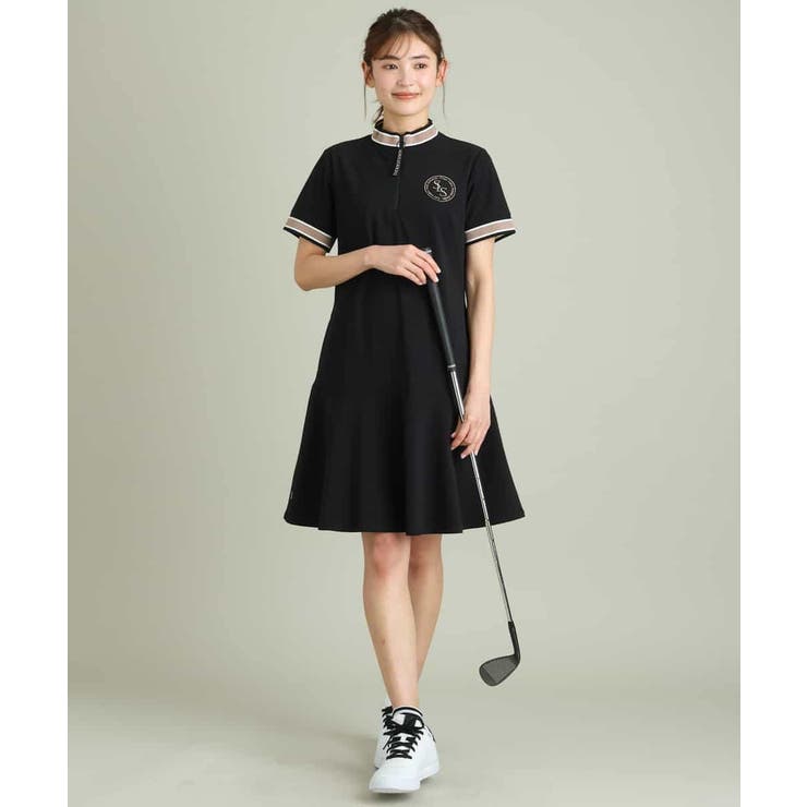 レディースゴルフウエア ハーフZIPモックネックワンピース[品番