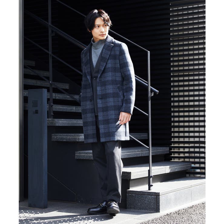 S-XXL】チェック柄ウールチェスターコート[品番：ITKW0007248]｜a.v.v