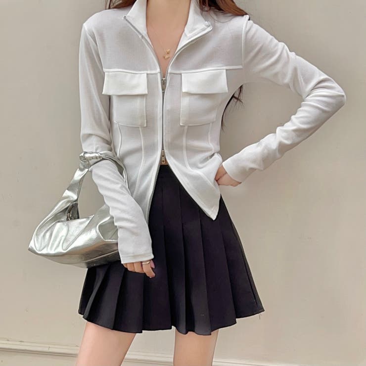 胸ポケット付きダブルジッププチハイトップス[品番：SHNW0011691