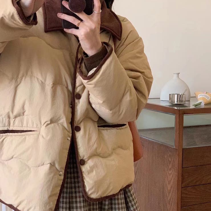 SHOPLIST限定】韓国ファッションコーデュロイ襟付き薄めダウン