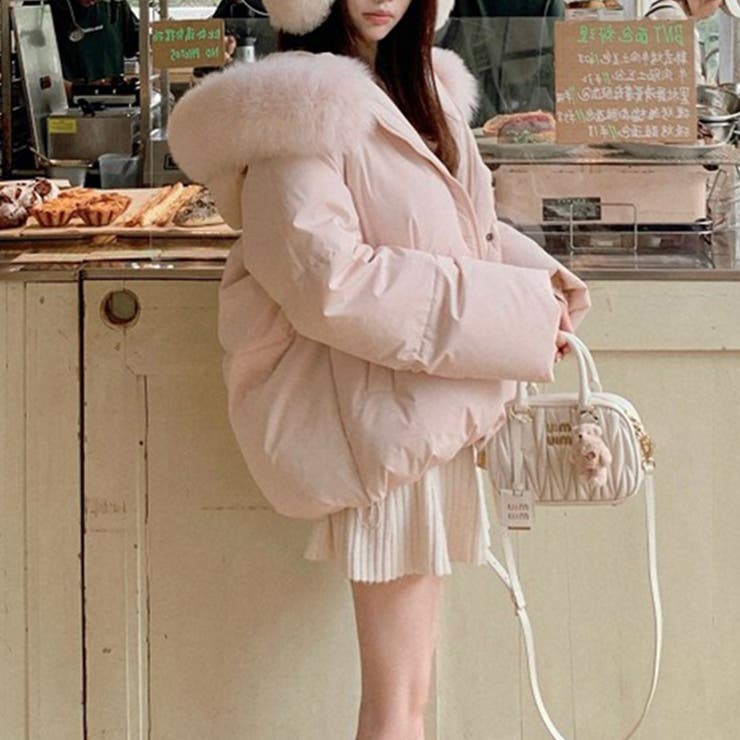 ゆるカワコーデ☆フォックス風ビッグファーフード付き ショート丈