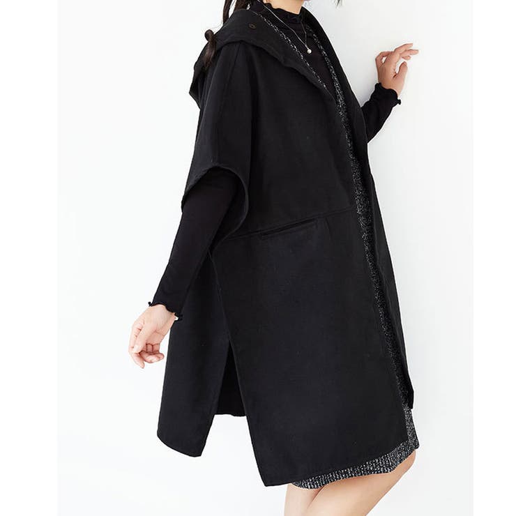 もちもち】ELLIE ポンチョコート（ブラック） ポンチョコート